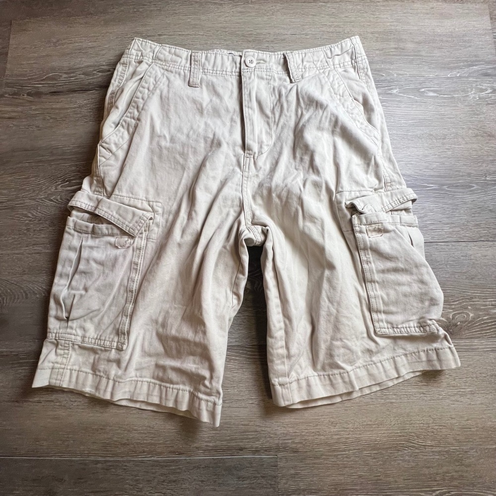 Plugg Cargo Shorts Mens 32 Khaki Tan Cotton Relaxed Utility Gorpcore Shorts